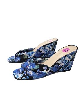 Nine West Blue Floral Wedge Sandals Women’s Size 8.5 Open Toe Mule NWOB